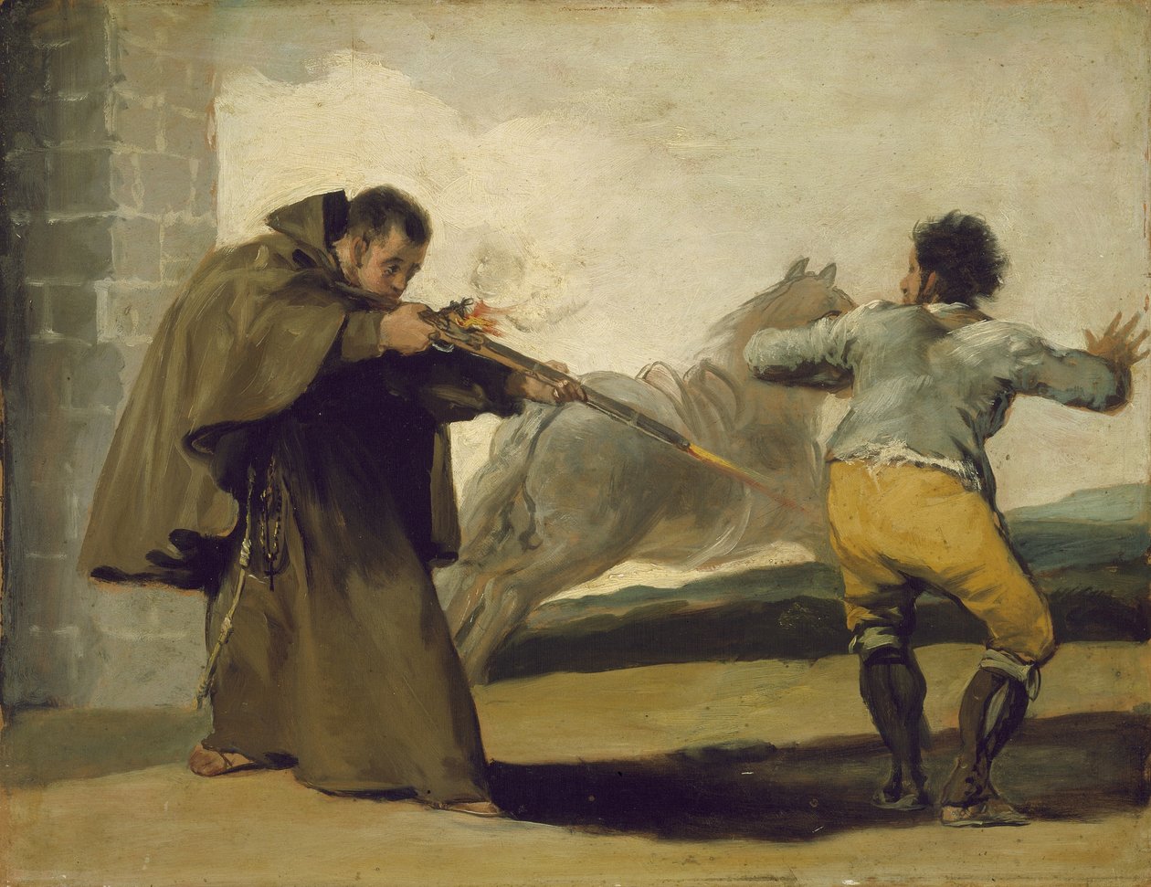 Brat Pedro strzela do El Maragato, gdy jego koń ucieka, ok. 1806 r. autorstwa Francisco de Goya