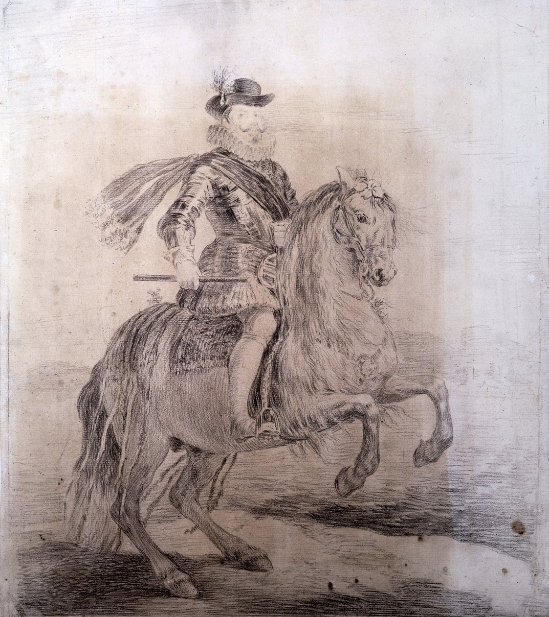 GOYA I LUCIENTES, Francisco de (1746-1828). Portret konny Filipa III Hiszpanii. 1778. FILIP III Hiszpanii (1578-1621). Król Hiszpanii (1598-1621). Rysunkowe kopie obrazów Velazqueza. Sztuka baroku. Rysunek. HISZPANIA. MADRYT (WSPÓLNOTA AUTONOMICZNA). Szalo autorstwa Francisco Jose de Goya y Lucientes