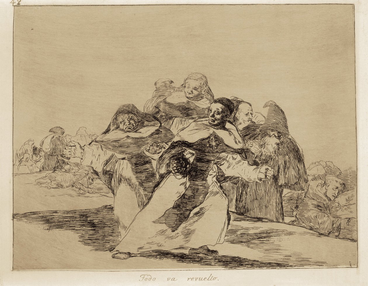 GOYA I LUCIENTES, Francisco de (1746-1828). Wszystko jest do góry nogami. 1810-1820. (17,6 x 22,2 cm). Tablica 42 „Katastrof wojennych”. Akwaforta. HISZPANIA. MADRYT (WSPÓLNOTA AUTONOMICZNA). Madryt. Muzeum Prado autorstwa Francisco Jose de Goya y Lucientes