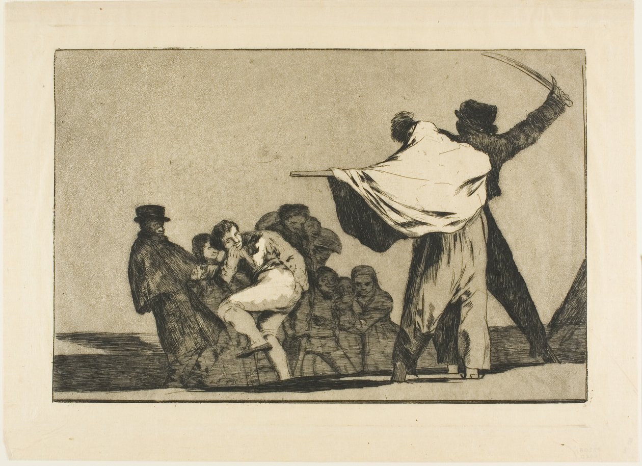 Jeśli dwa do jednego, napchaj swój tyłek słomą, z Los Proverbios autorstwa Francisco Jose de Goya y Lucientes