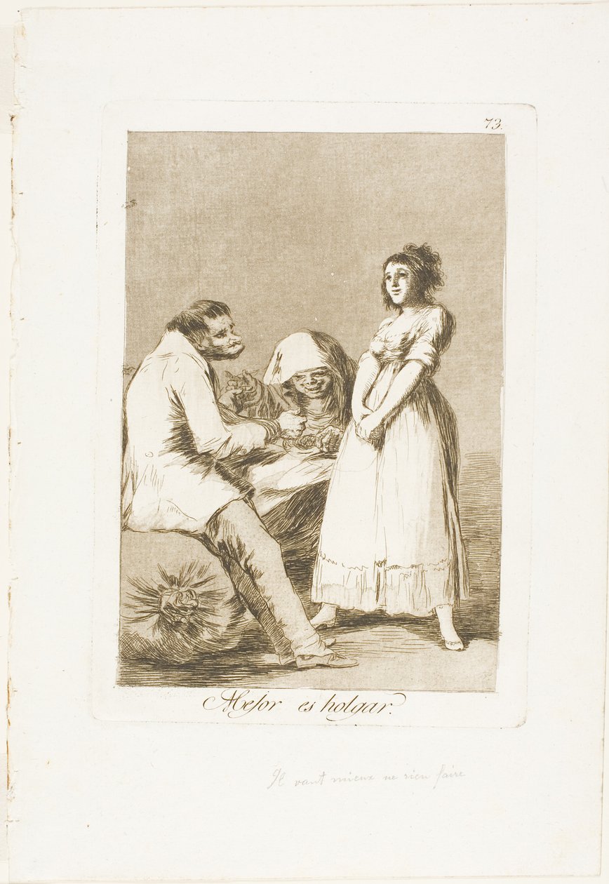 Lepiej być leniwym, płyta 73 z Los Caprichos autorstwa Francisco Jose de Goya y Lucientes