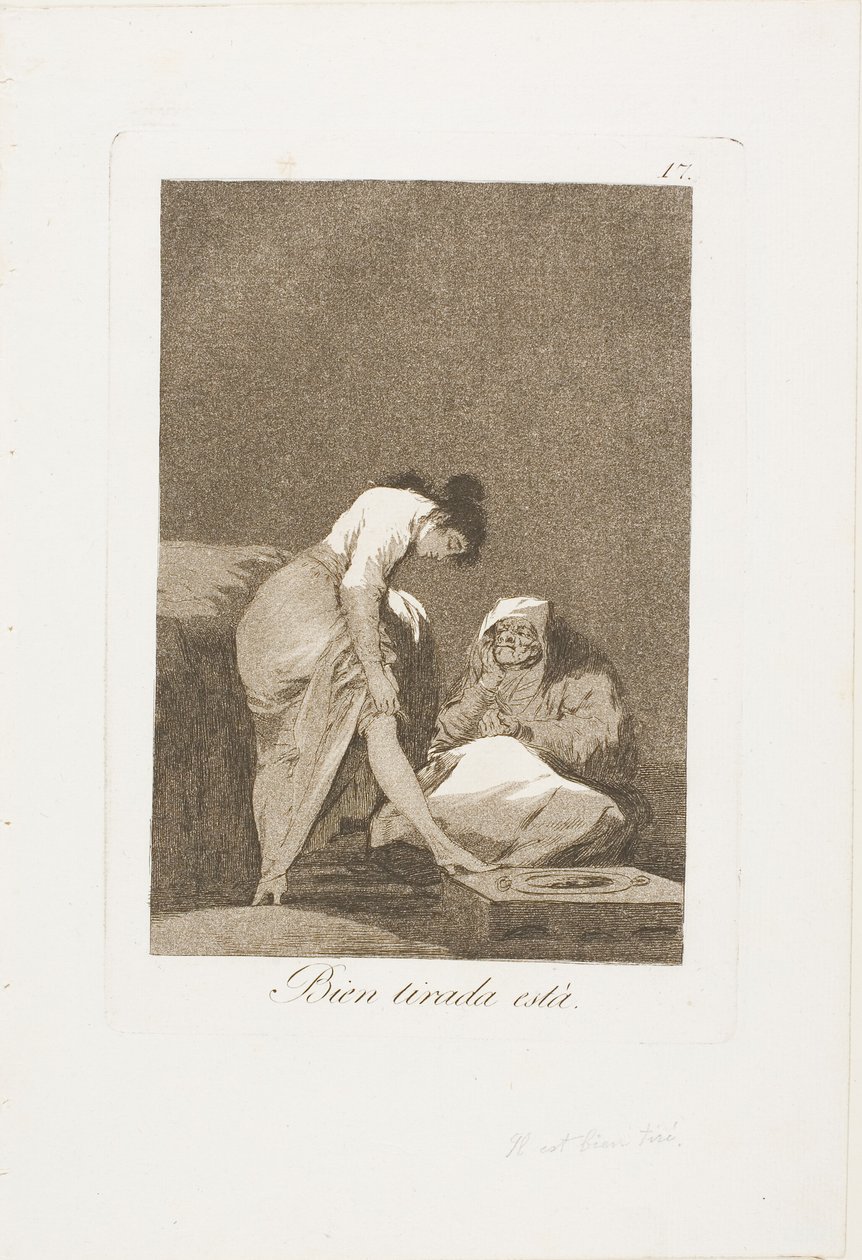 Jest Ładnie Rozciągnięty, płyta 17 z Los Caprichos autorstwa Francisco Jose de Goya y Lucientes