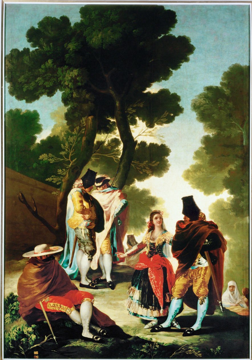 La maja y los Embozados - Maja i zamaskowani mężczyźni, rysunek do gobelinu 40-06-09/42 ... (obraz na płótnie) autorstwa Francisco Jose de Goya y Lucientes