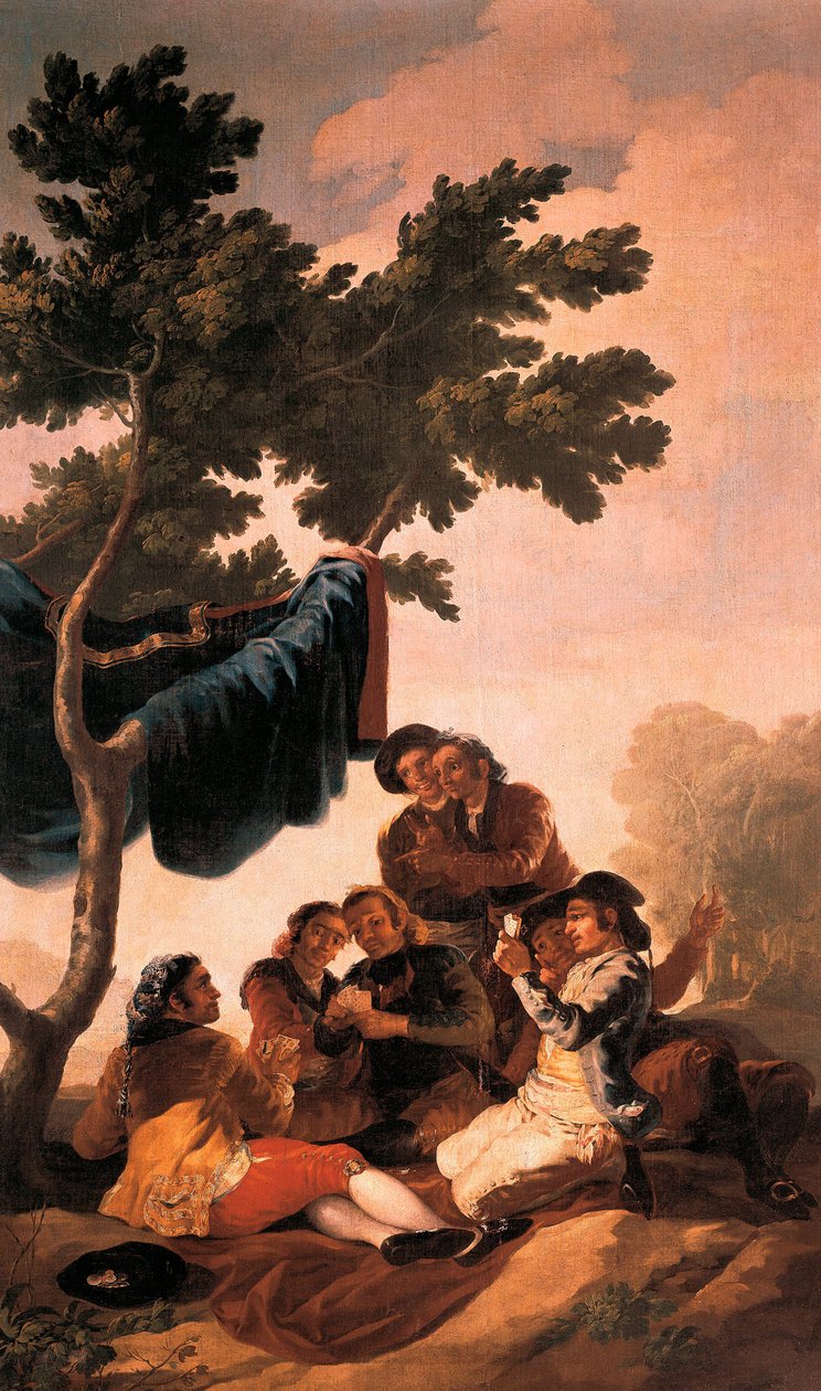 „Gracze w karty” Obraz Francisco de Goya y Lucientes (1746-1828) na gobelin wykonany w Królewskiej Manufakturze Gobelinów do jadalni Pałacu El Pardo w 1778 r. Muzeum Prado. Madryt autorstwa Francisco Jose de Goya y Lucientes