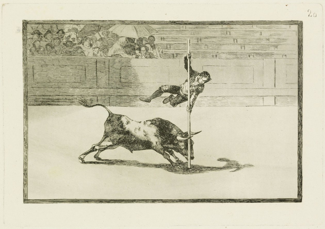 Lekkość i śmiałość Juanito Apianiego na arenie w Madrycie / Zwinność i brawura Juanito Apianiego na arenie w Madrycie (Tauromaquia 20) autorstwa Francisco Jose de Goya y Lucientes
