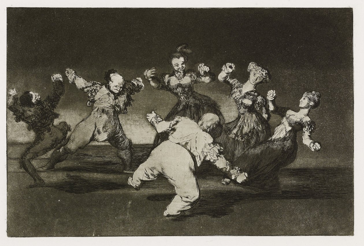 Wesołe szaleństwo (Disparate alegre), płyta 12 z „Los Proverbios”, ok. 1819-24 (akwaforta, akwatinta, lavis, poler, sucha igła i rytownik na papierze) autorstwa Francisco de Goya