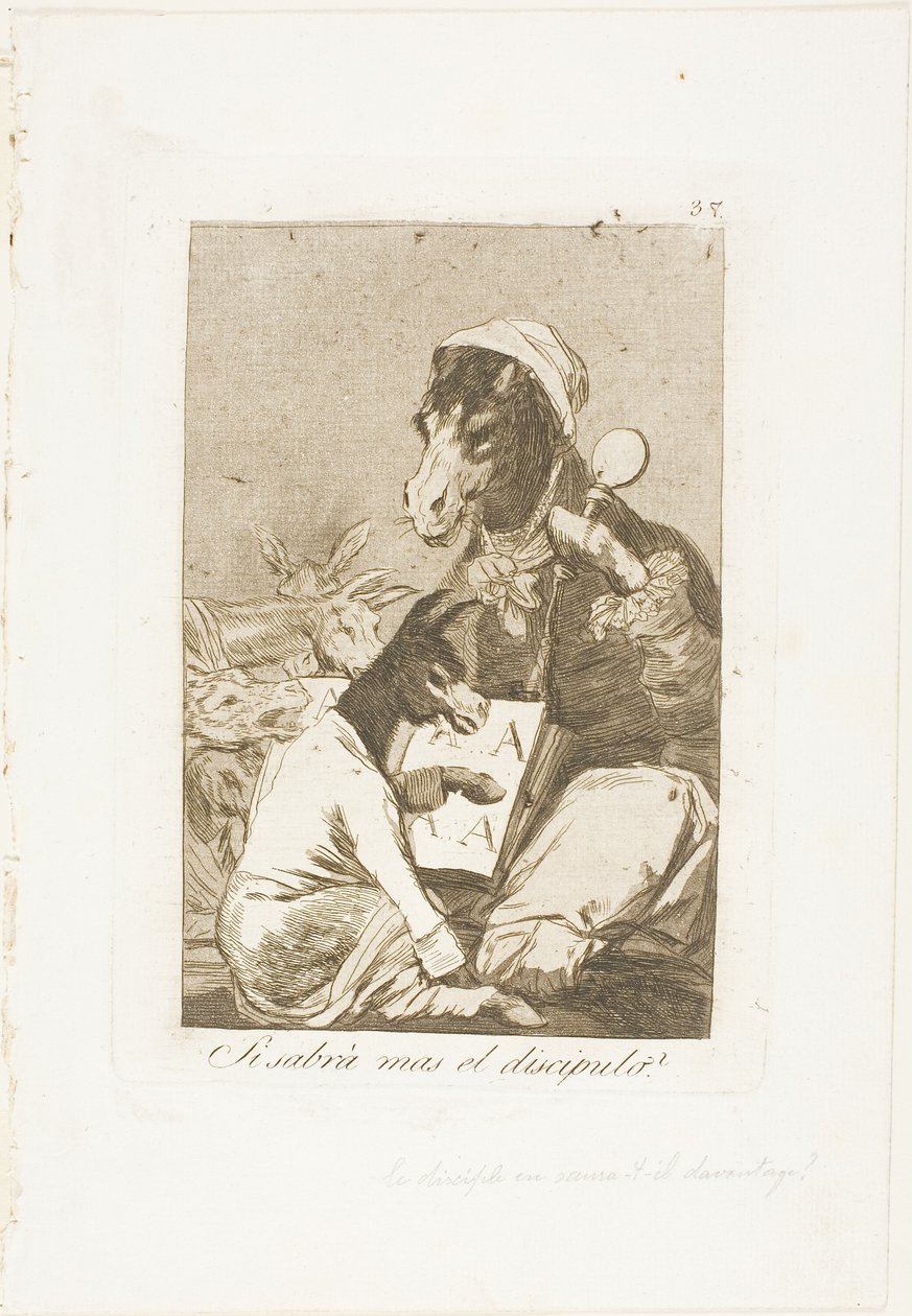 Czy uczeń nie może wiedzieć więcej?, płyta 37 z Los Caprichos autorstwa Francisco Jose de Goya y Lucientes