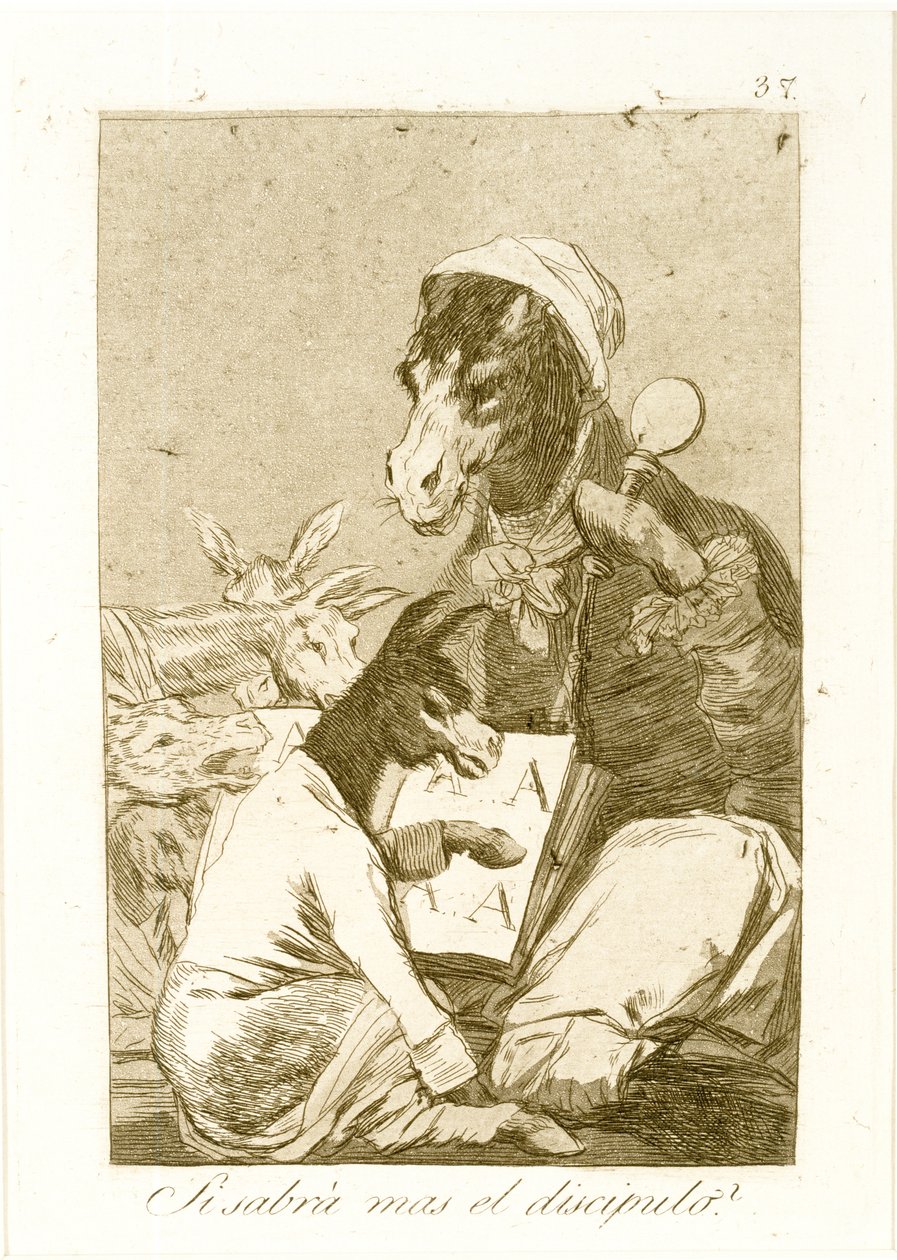Czy uczeń może wiedzieć więcej? Z Los Caprichos, po raz pierwszy opublikowany 1799 (akwaforta i akwatinta) autorstwa Francisco de Goya