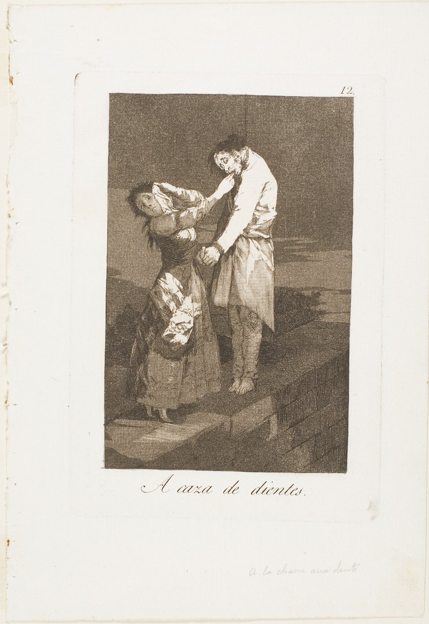Na polowanie na zęby, płyta dwunasta z Los Caprichos autorstwa Francisco Jose de Goya y Lucientes