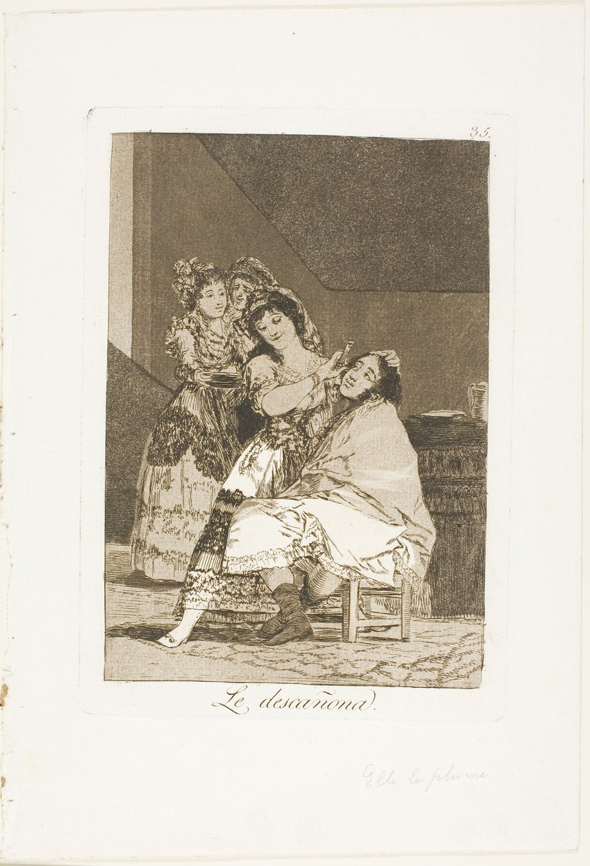 Odziera go runem, płyta 35 z Los Caprichos autorstwa Francisco Jose de Goya y Lucientes