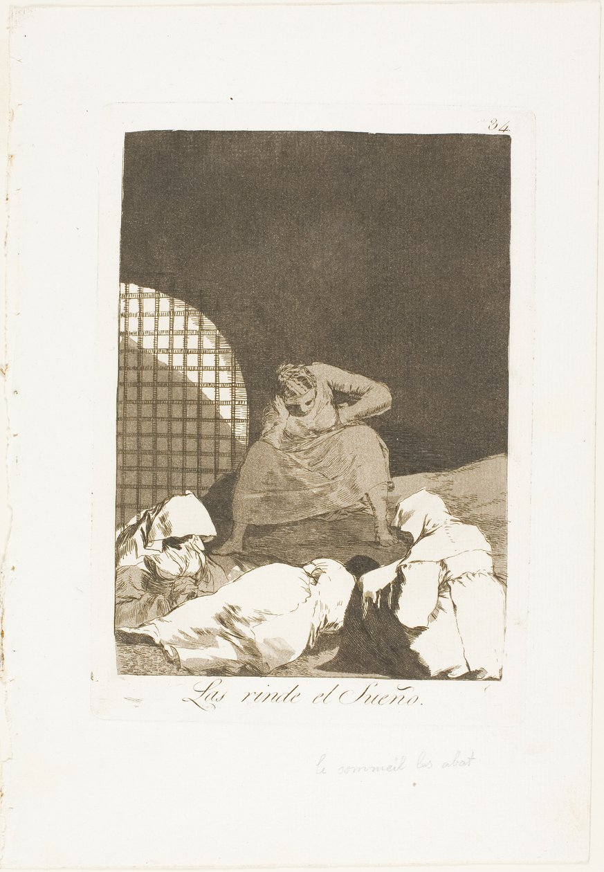 Sleep Overcomes Them, płyta 34 z Los Caprichos autorstwa Francisco Jose de Goya y Lucientes