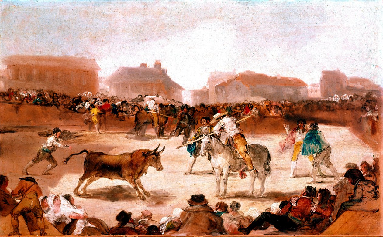 Tematy społeczne Akademii San Fernando: „Corrida na wsi” Obraz Francisco Goya y Lucientes (1746-1828) 1812-1814 wym. 45x72 cm Madryt, akademia San Fernando autorstwa Francisco de Goya