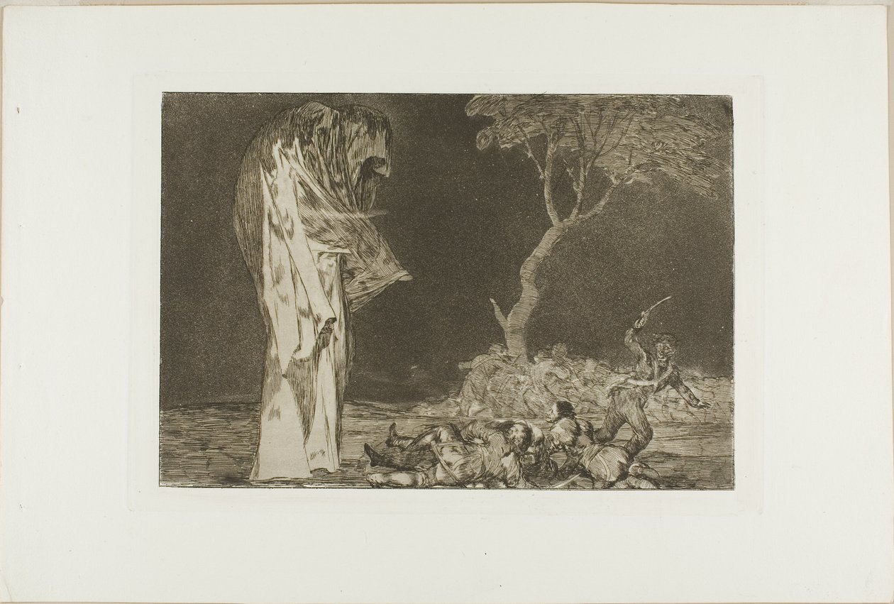 Żołnierze przestraszeni przez upiora, z Disparates, opublikowana jako płyta 2 w Los Proverbios autorstwa Francisco Jose de Goya y Lucientes