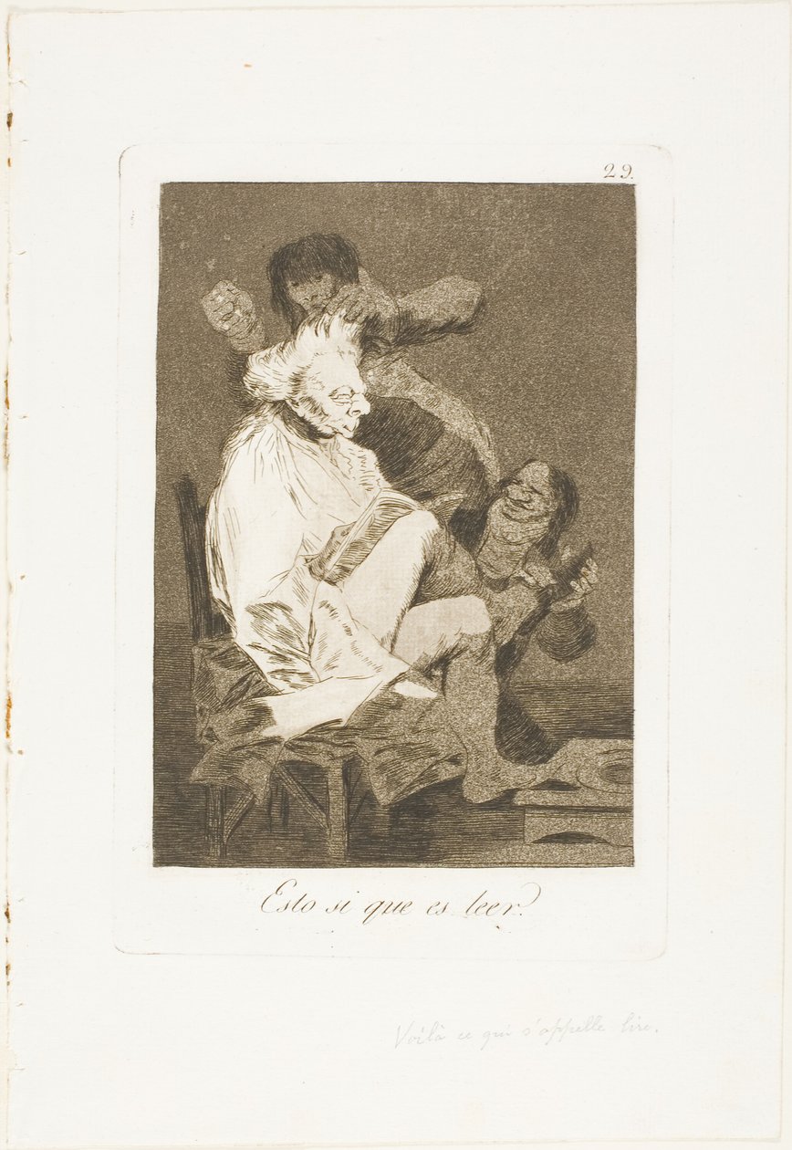 To z pewnością jest w stanie przeczytać, tablica 29 z Los Caprichos autorstwa Francisco Jose de Goya y Lucientes