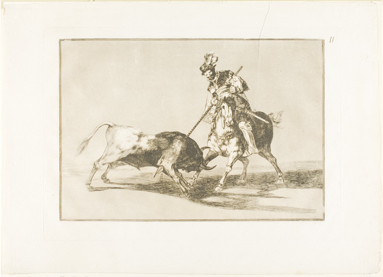 Cid Campeador przebija kolejnego byka, płyta jedenasta z Sztuki walki byków autorstwa Francisco Jose de Goya y Lucientes