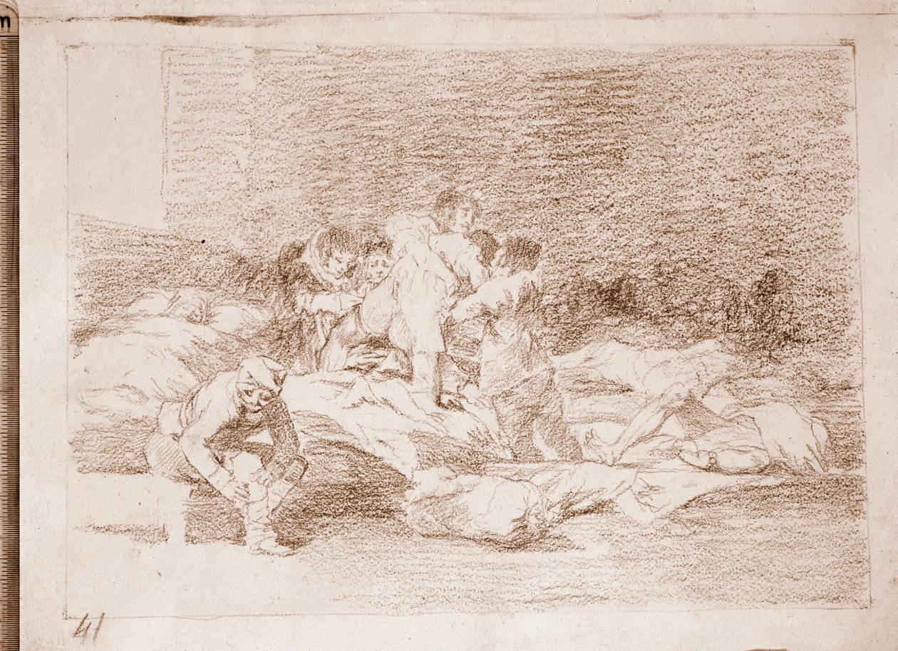 Katastrofy wojny: I one też (rysunek przygotowawczy) autorstwa Francisco de Goya