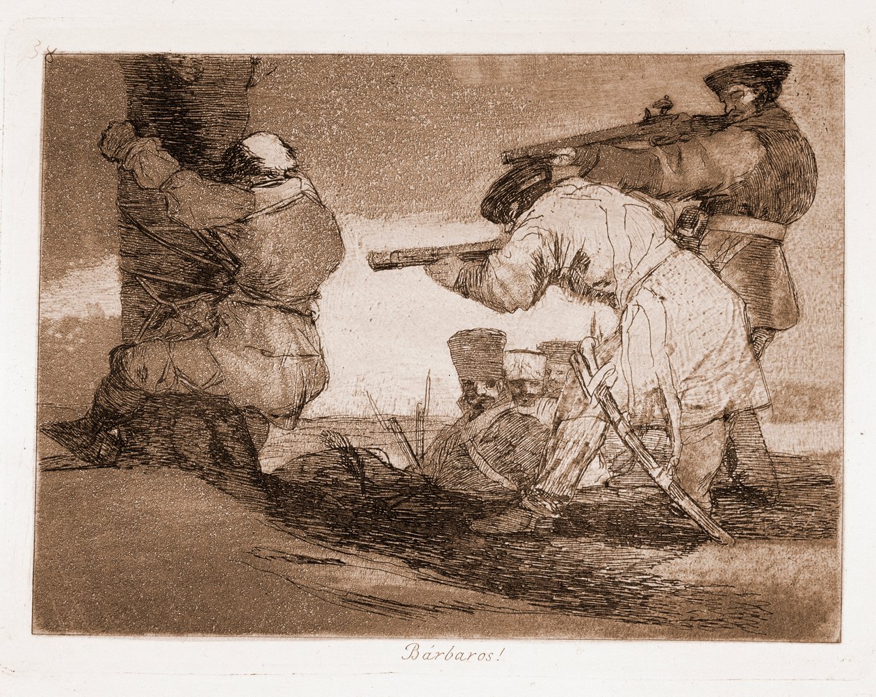 Katastrofy wojny: Barbarzyńcy! (Grawerowanie po rysunku przygotowawczym) autorstwa Francisco de Goya