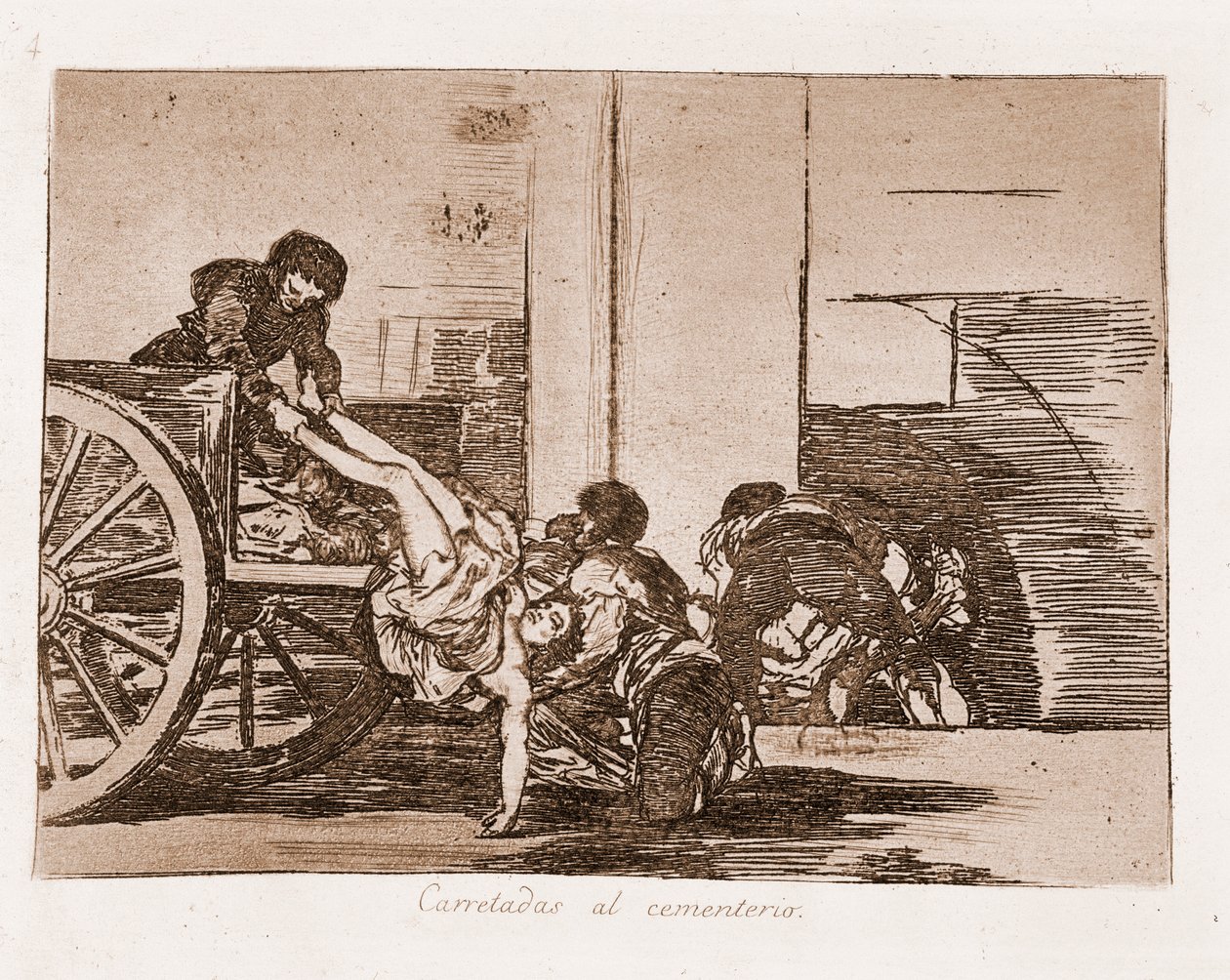 Katastrofy wojny : Carloads na cmentarz (akwaforta z rysunku przygotowawczego) autorstwa Francisco de Goya