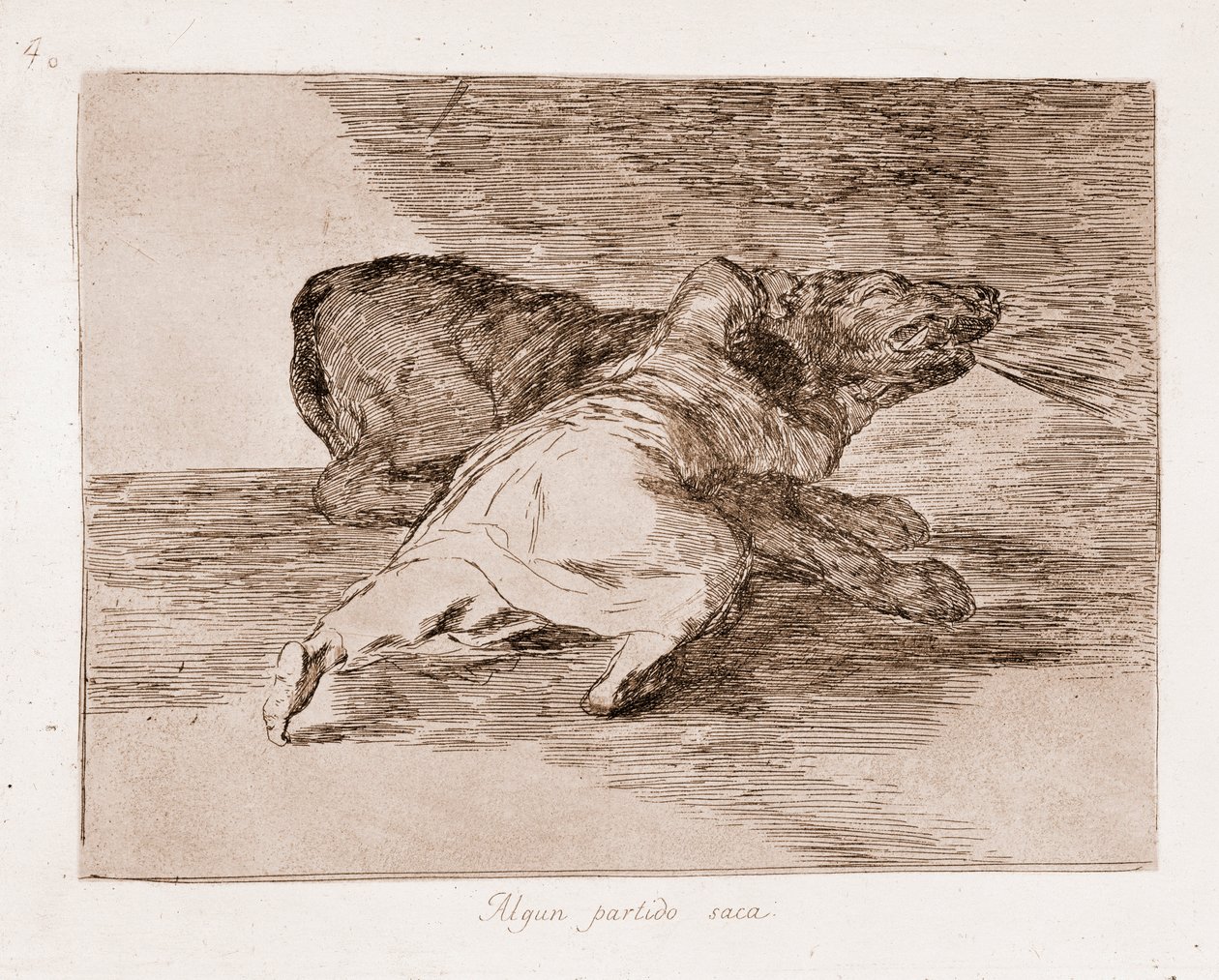 Katastrofy wojny: czerpie korzyści (Grawerowanie z rysunku przygotowawczego) autorstwa Francisco de Goya