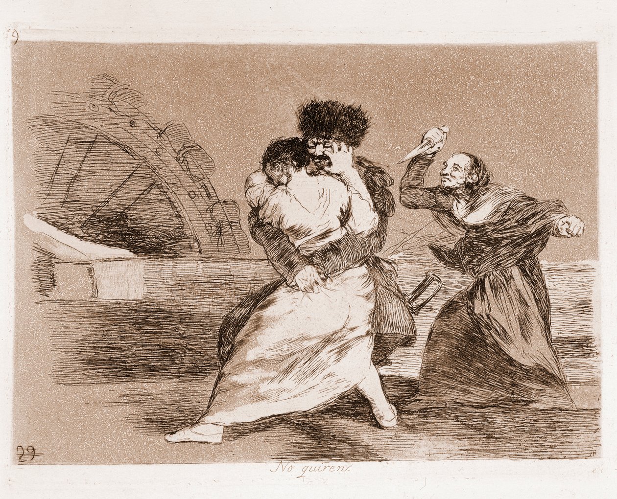 Katastrofy wojny: Nie chcą (akwaforta z rysunku przygotowawczego) autorstwa Francisco de Goya