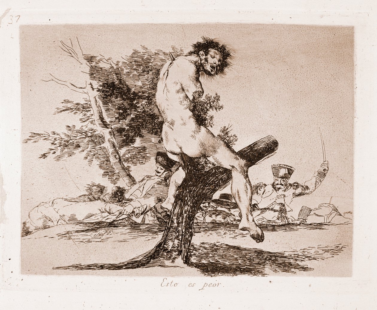 Katastrofy wojny : To jest gorsze (Grawerowanie z rysunku przygotowawczego) autorstwa Francisco de Goya