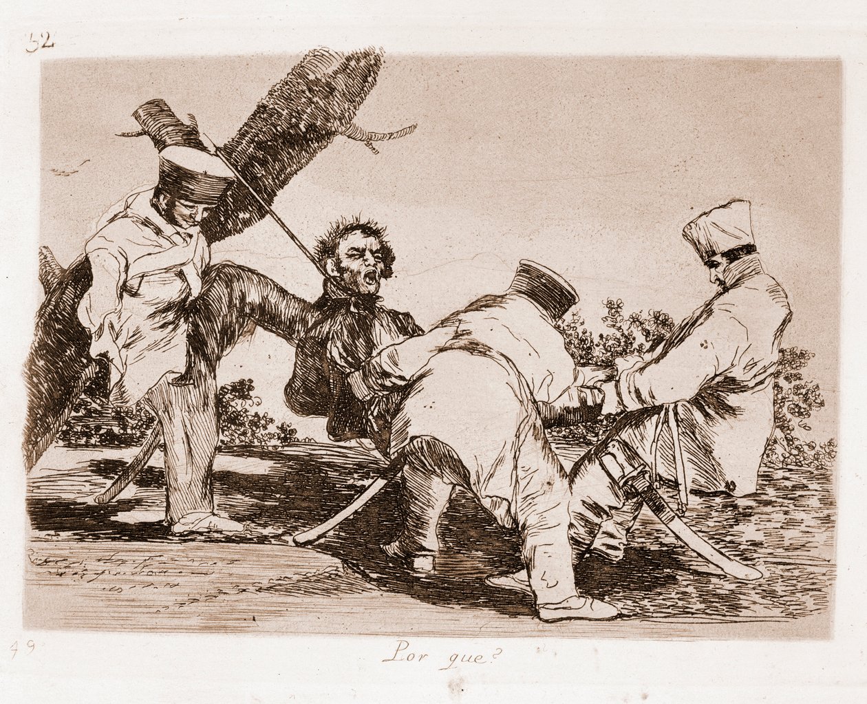 Katastrofy wojny: Dlaczego (akwaforta z rysunku przygotowawczego) autorstwa Francisco de Goya