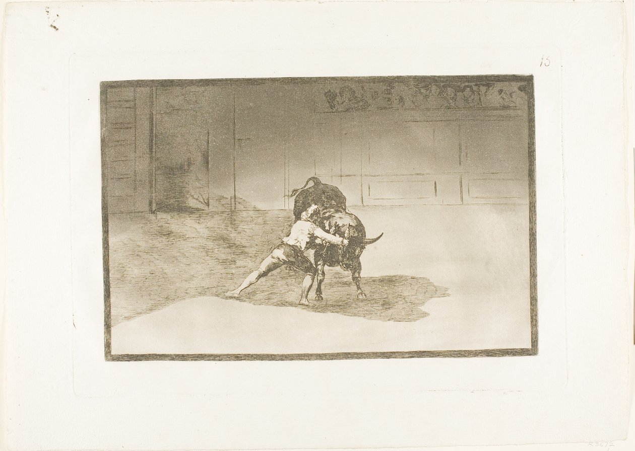 Słynny Martincho umieszcza banderille, Grający na byku ruchem ciała, płyta 15 ze Sztuki walki byków autorstwa Francisco Jose de Goya y Lucientes