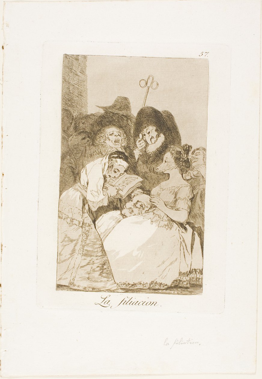 Filiacja, tablica 57 z Los Caprichos autorstwa Francisco Jose de Goya y Lucientes