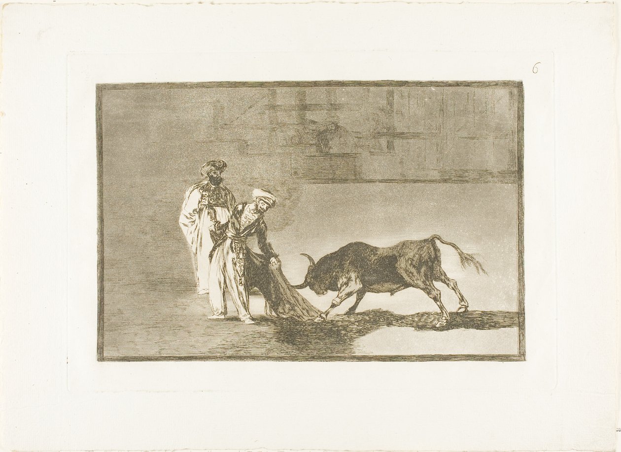 Maurowie grają inną grę na ringu wzywając byka swoją palną, szóstą płytą z Sztuki walki byków autorstwa Francisco Jose de Goya y Lucientes