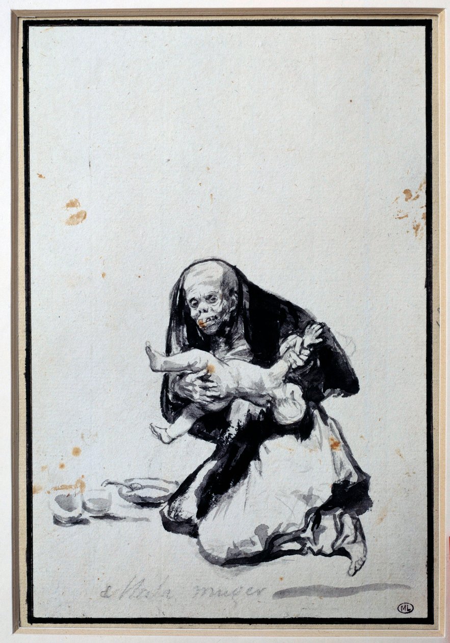 Niewłaściwa kobieta Scena Antropofagii, wiedźma ma dziecko. Szary wash Francisco Goya y Lucientes (1746-1828) Nd. 0,21x0,14 m Paryż, musee du Louvre autorstwa Francisco de Goya