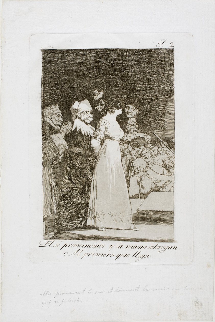 Mówią „Tak” i podają rękę Pierwszemu Przybyszowi, płyta druga z Los Caprichos, 1797-99 autorstwa Francisco de Goya