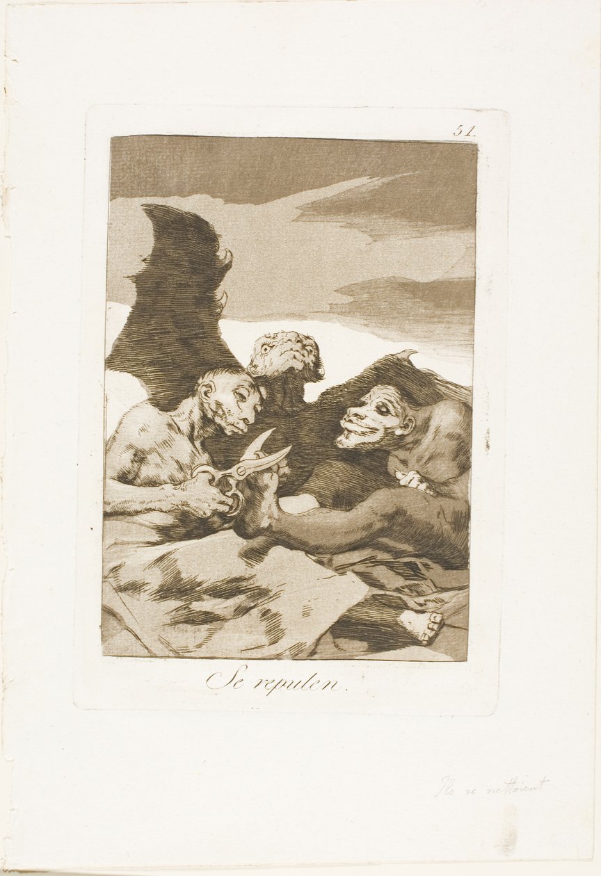 Świerkują się, płyta 51 z Los Caprichos autorstwa Francisco Jose de Goya y Lucientes