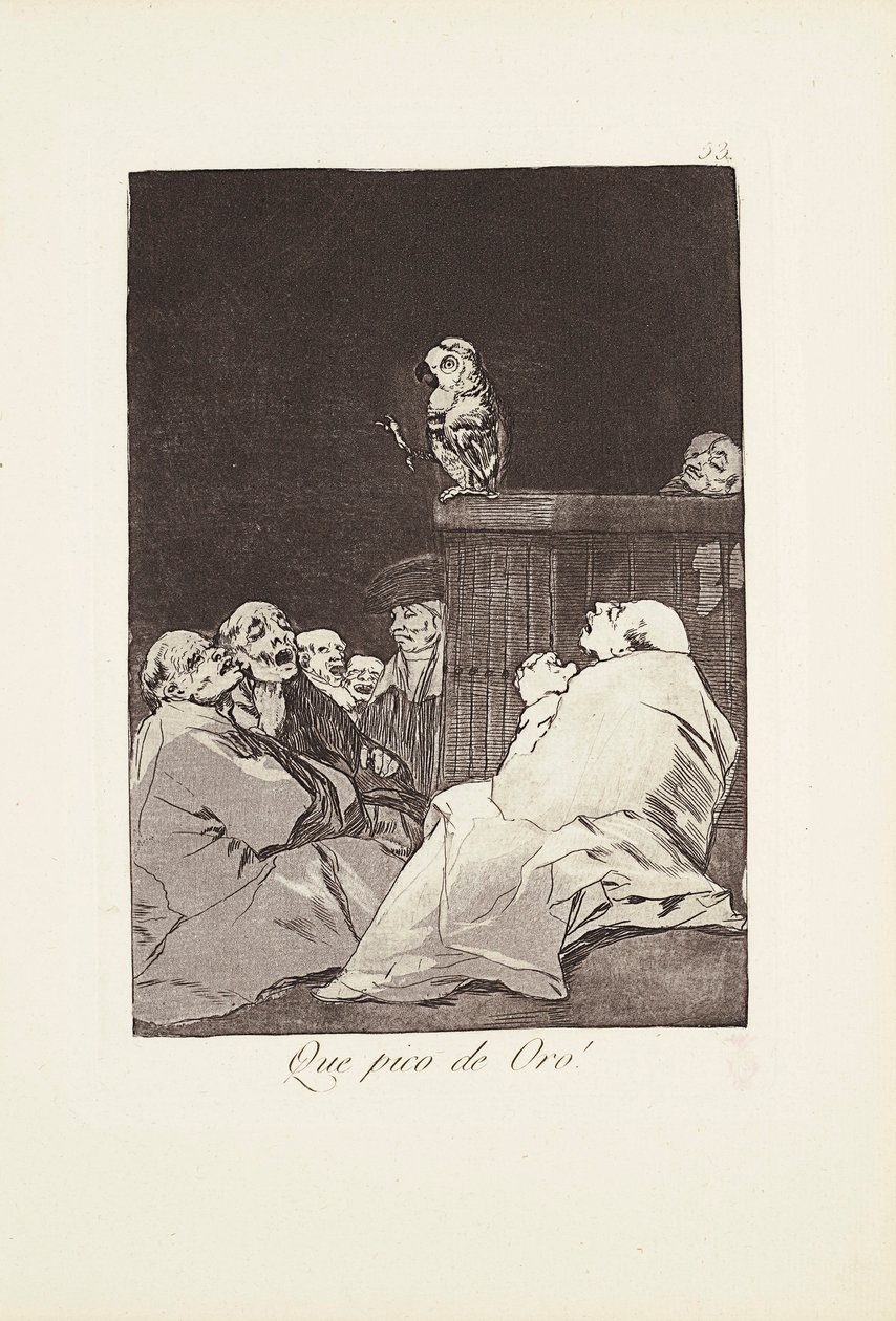 Co za złoty dziób! (Que pico de oro) Płyta 53 z: Los Caprichos autorstwa Francisco Jose de Goya y Lucientes