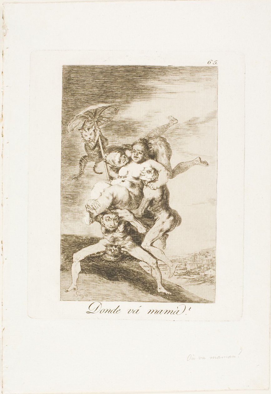 Dokąd idzie Matka?, płyta 65 z Los Caprichos autorstwa Francisco Jose de Goya y Lucientes