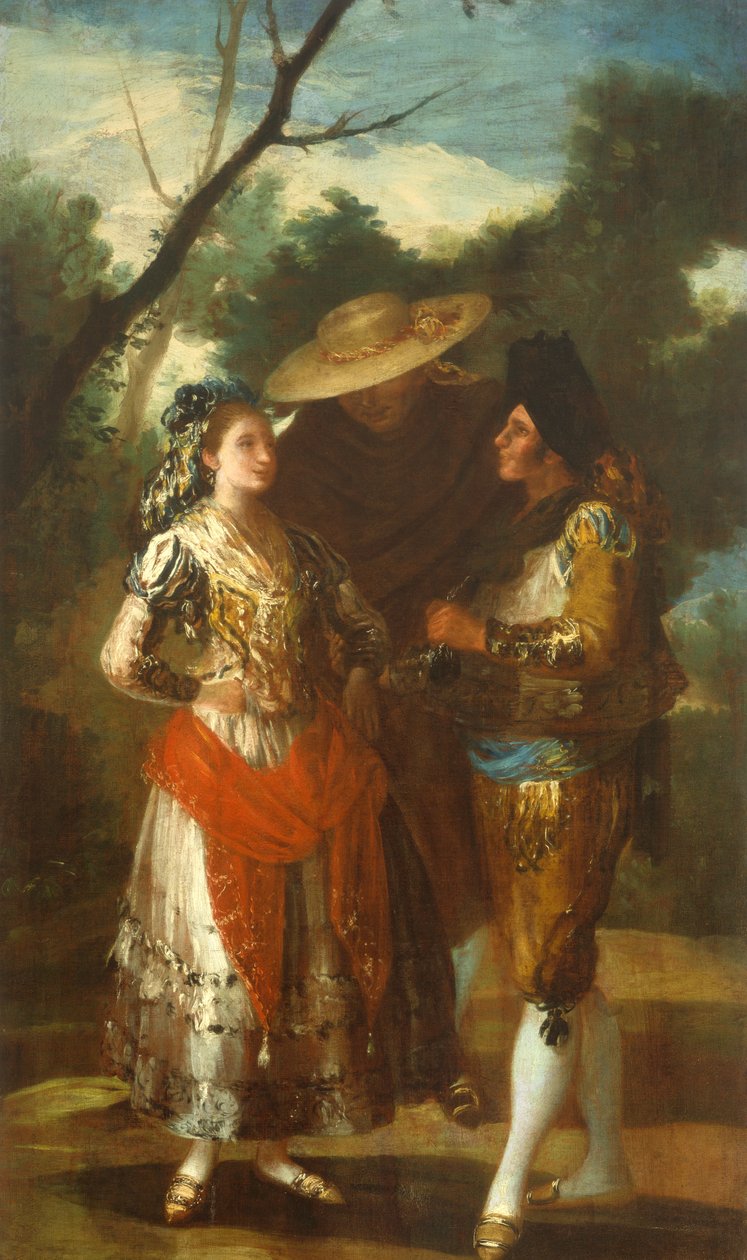Maja z dwoma Toreros, 1779-1780 autorstwa Francisco Jose de follower of Goya y Lucientes