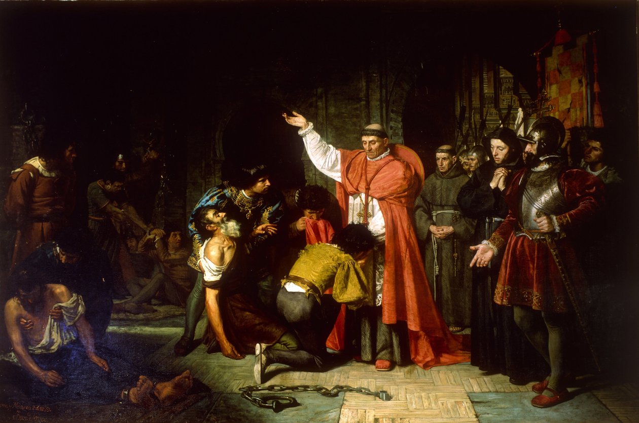 Wyzwolenie chrześcijańskich więźniów Oranu – kardynał Francisco Jimenez de Cisneros (1436-1517) – Jover y Casanova, Francisco (1836-1890) autorstwa Francisco Jover y Casanova