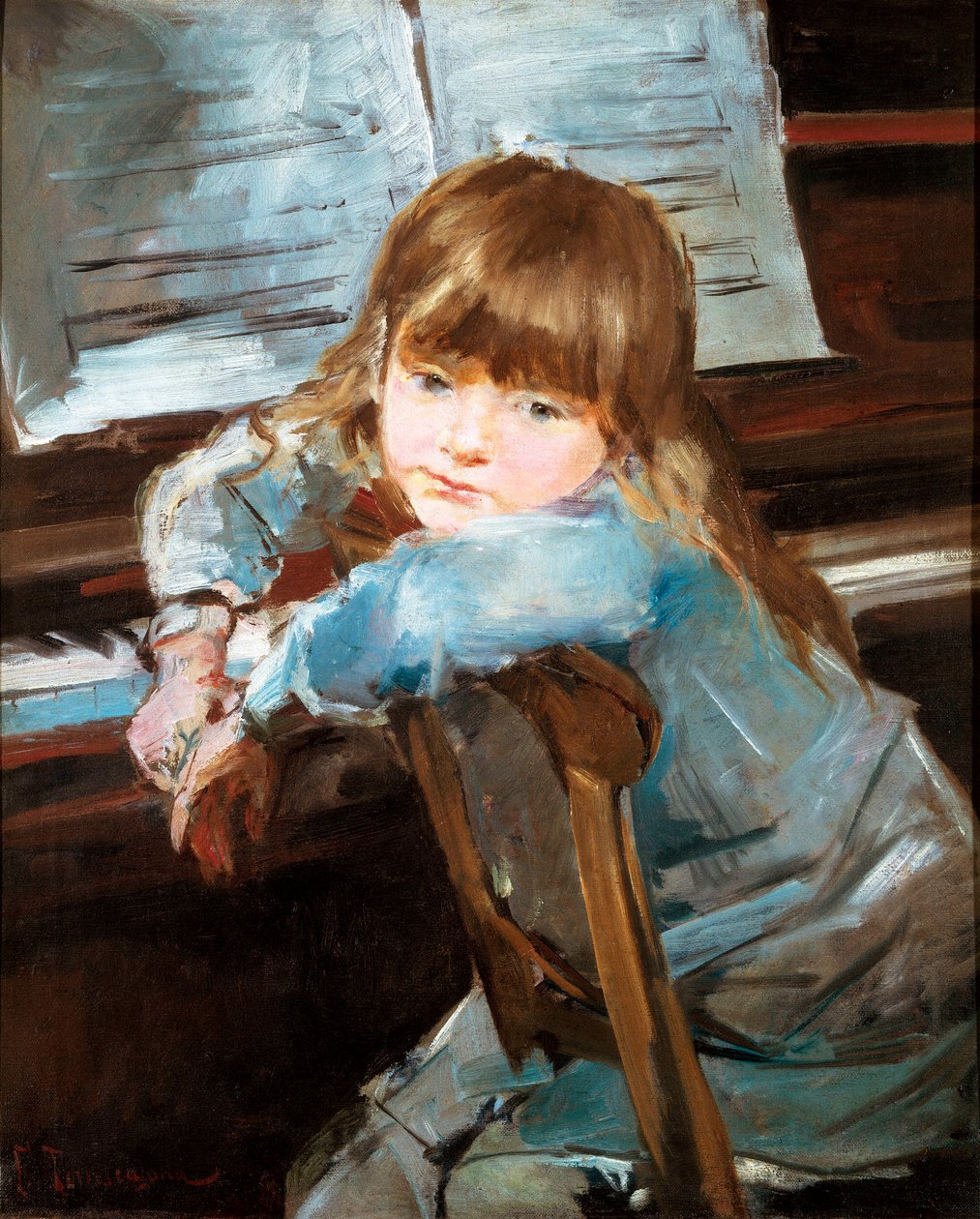 Nina ante el piano (Nina przed fortepianem). Obraz Francesca Torrescassany (1845-1918) autorstwa Francisco Torrescassana