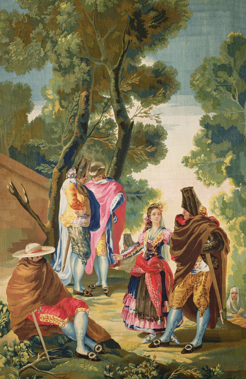 Maja i zamaskowani mężczyźni, ok. 1777 (gobelin) autorstwa Francisco de Goya