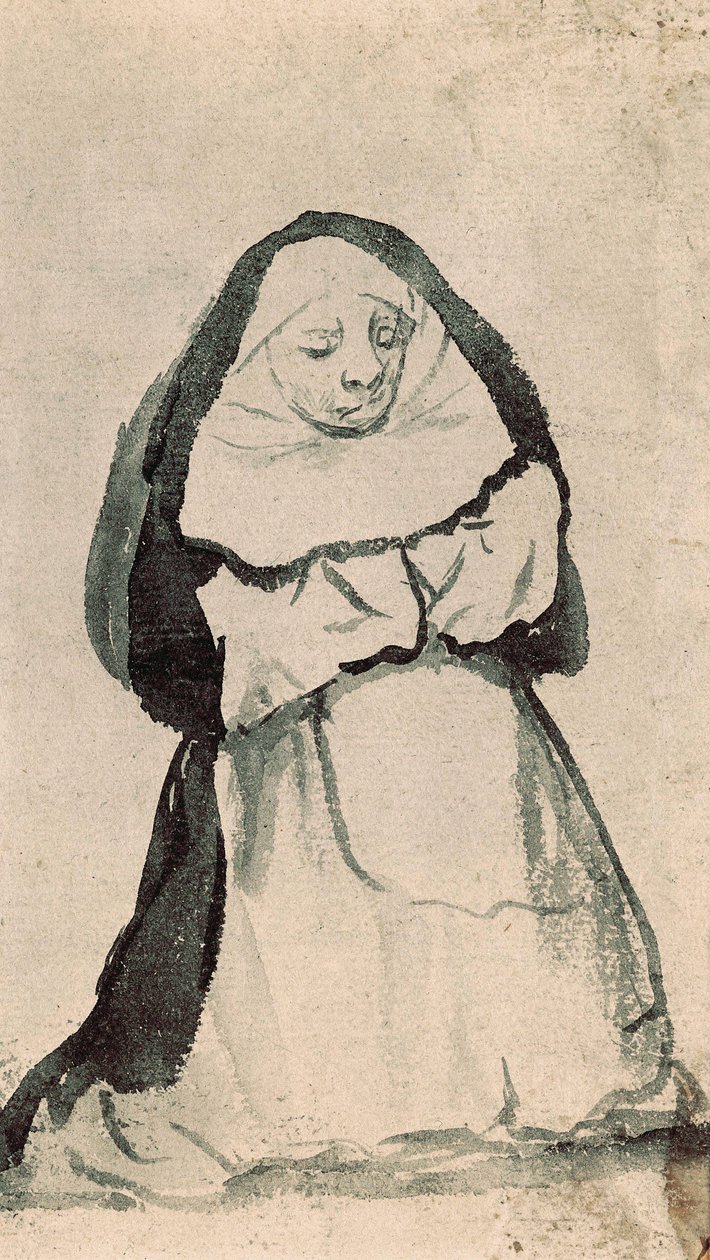 Klęcząca na modlitwie zakonnica, pocz. XIX w. (rysunek) autorstwa Francisco de Goya