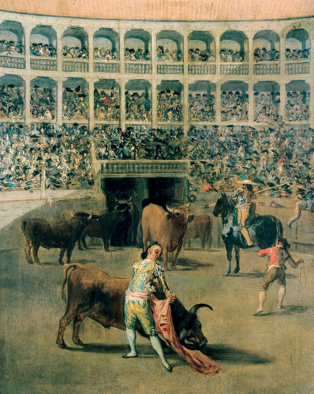 Walka byków z peleryną lub ciosami peleryny. Malowanie na metalu autorstwa Francisco de Goya y Lucientes (1746-1828). 1793. autorstwa Francisco de Goya