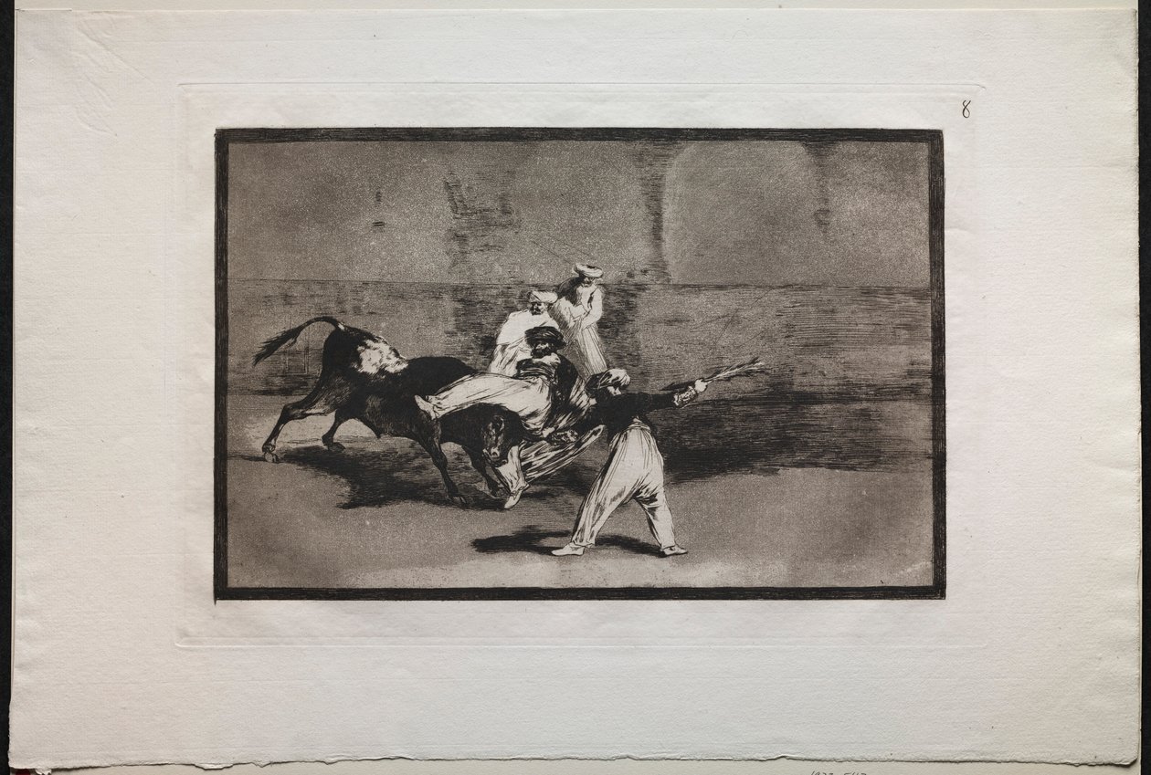 Walki byków: Moor złapany przez byka na ringu, 1876. autorstwa Francisco de Goya
