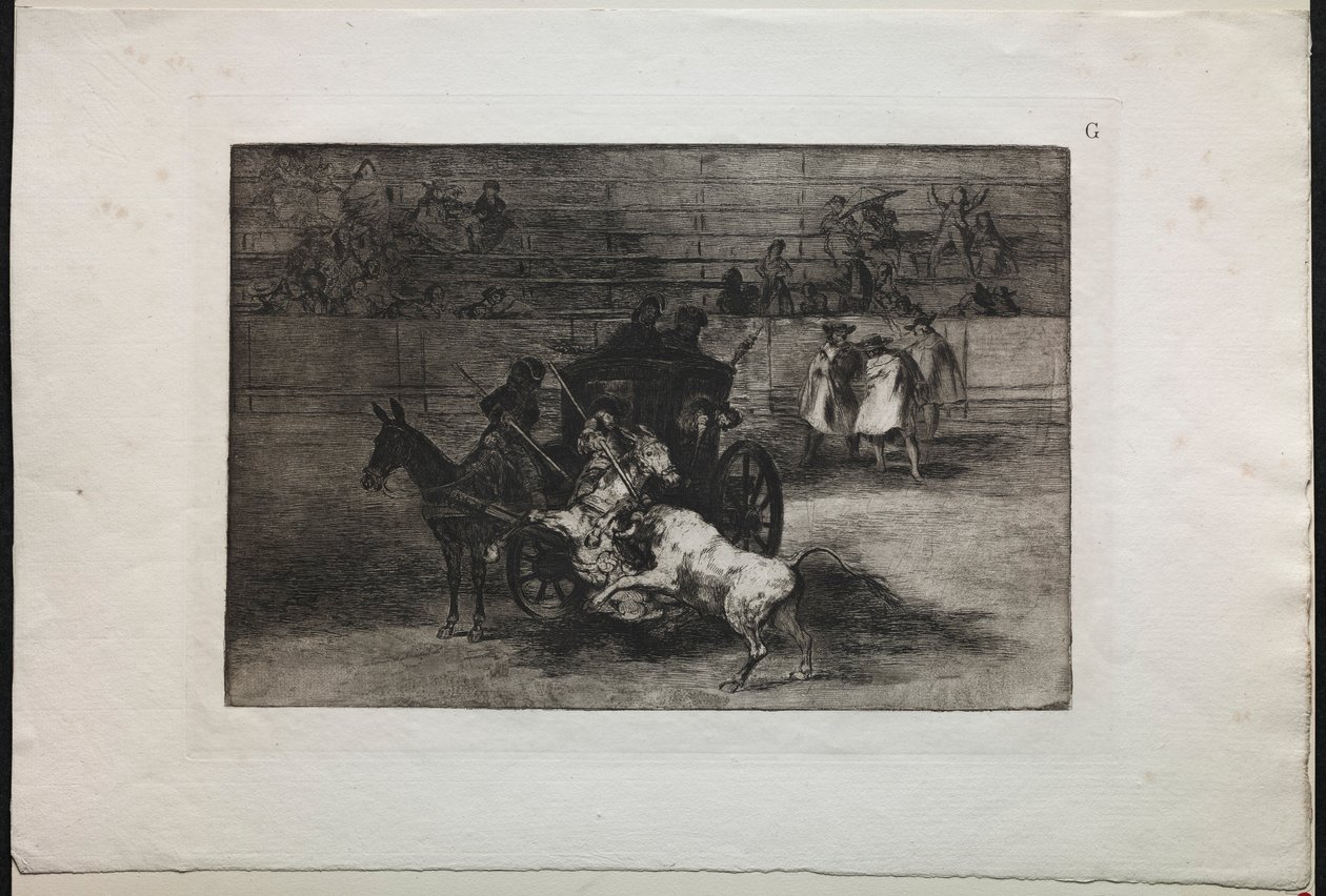 Walki byków: Walka w powozie zaprzęgniętym do dwóch mułów, 1876. autorstwa Francisco de Goya