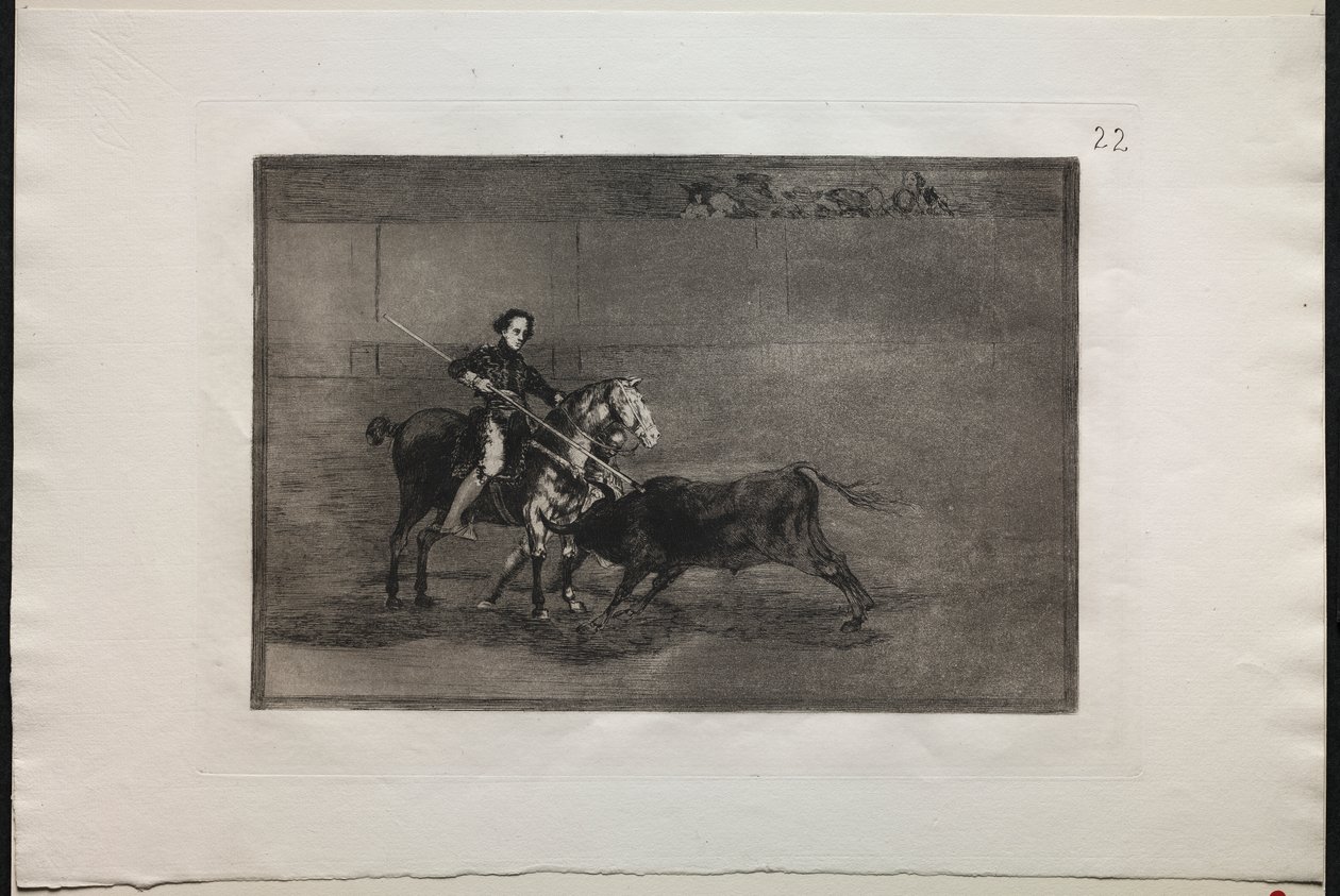 Walki byków: Męska odwaga sławnej Pajuelera w (Pierścień) w Saragosie autorstwa Francisco de Goya