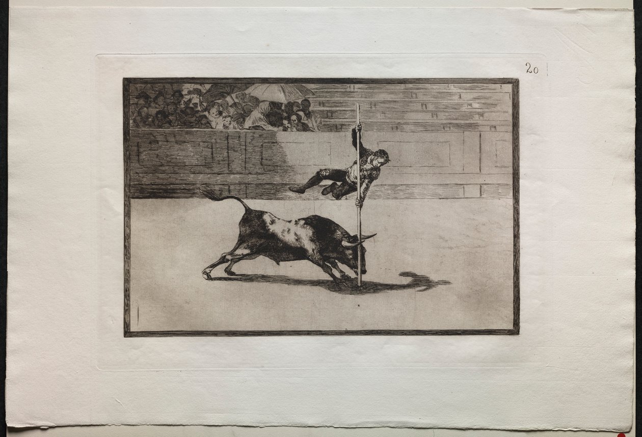 Walki byków: zwinność i śmiałość Juanito Apinani na ringu w Madrycie, 1876. autorstwa Francisco de Goya