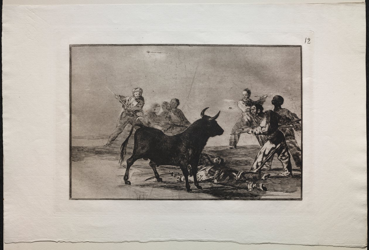 Walki byków: motłoch kłuje byka lancami, sierpami, banderillami i innymi ramionami autorstwa Francisco de Goya