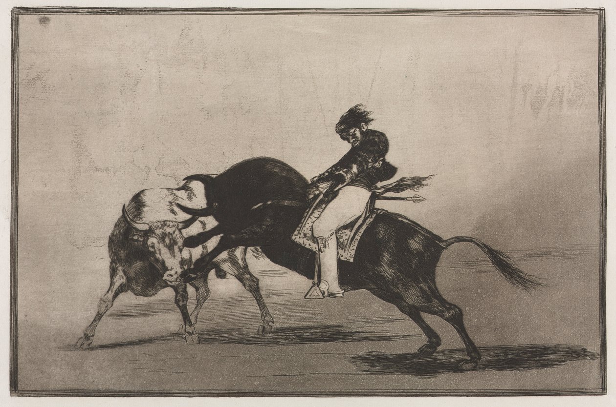 Walki byków: te same ceballos na innym byku łamią krótkie włócznie w ringu, 1876. autorstwa Francisco de Goya