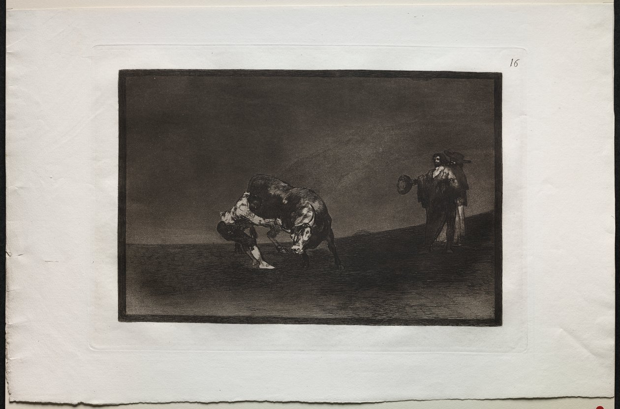Walki byków: Ten sam człowiek rzuca bykiem na ring w Madrycie autorstwa Francisco de Goya