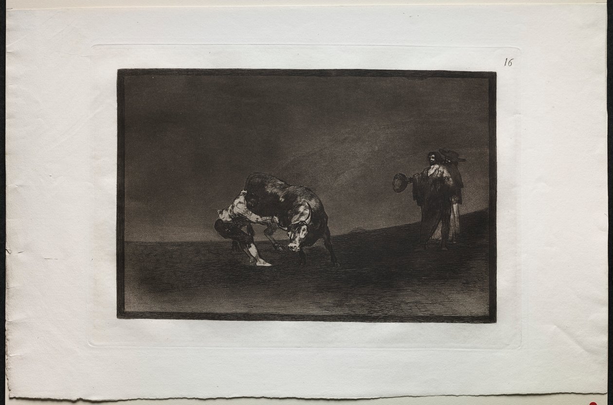 Walki byków: Ten sam człowiek rzuca bykiem na ring w Madrycie, 1876. autorstwa Francisco de Goya