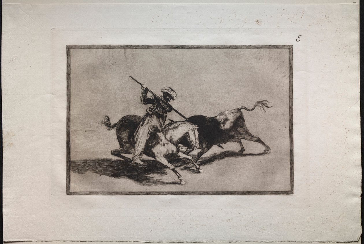 Walki byków: Spirited Moor Gazul jako pierwszy walczy zgodnie z regułami, 1876. autorstwa Francisco de Goya