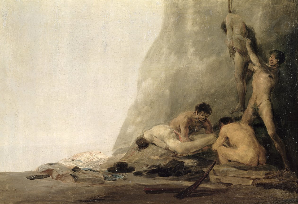 Kanibale przygotowujące swoje ofiary lub Ciała Jeana de Brebeufa i Gabriela Lallemanta oskórowane przez Irokezów w 1649 r., ok. 1800-08 (para 83792) autorstwa Francisco de Goya